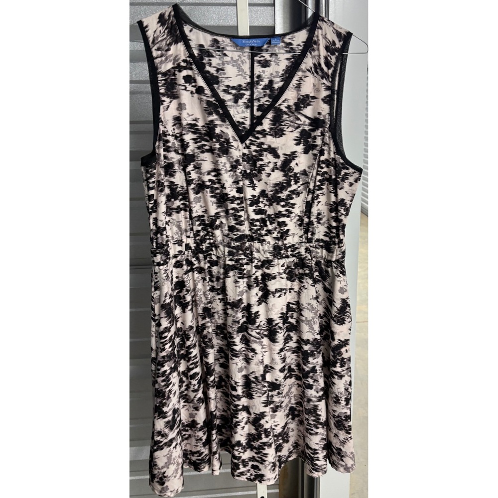 Simply Vera Vera Wang Women Black White Abstract Print V-Neck Sleeveless Dress L